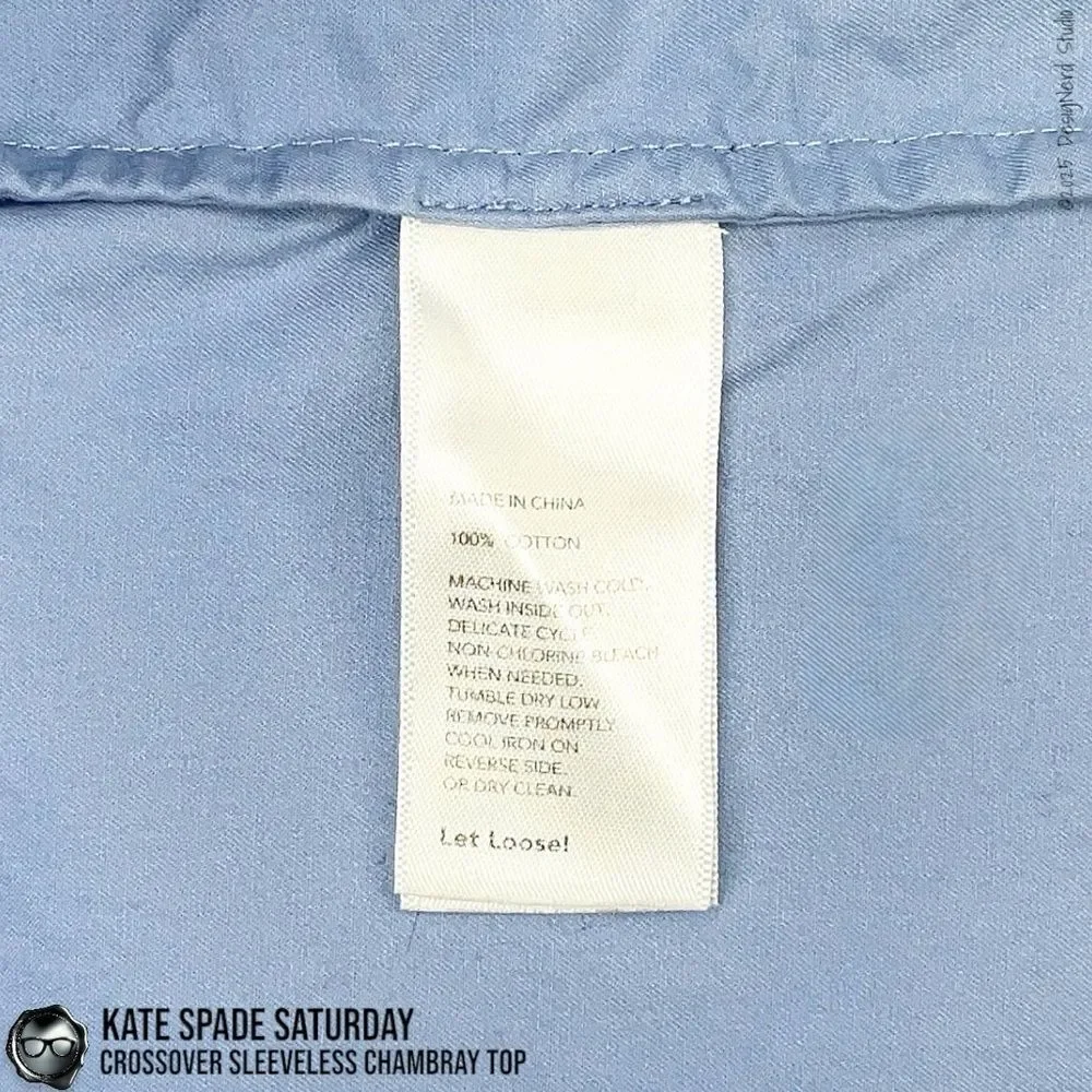 VINTAGE KATE SPADE SATURDAY CROSSOVER SLEEVELESS POPLIN SHIRT IN CHAMBRAY BLUE